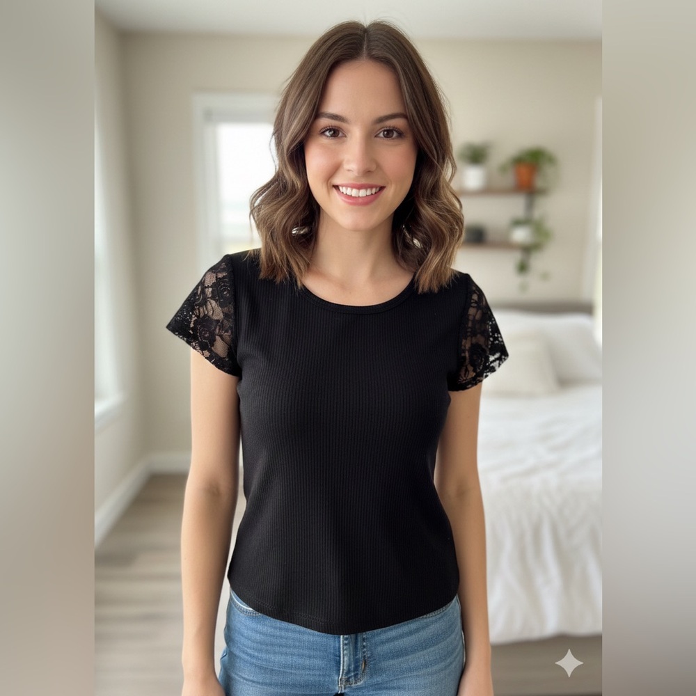 Goddess Black Lace Sleeve Tee